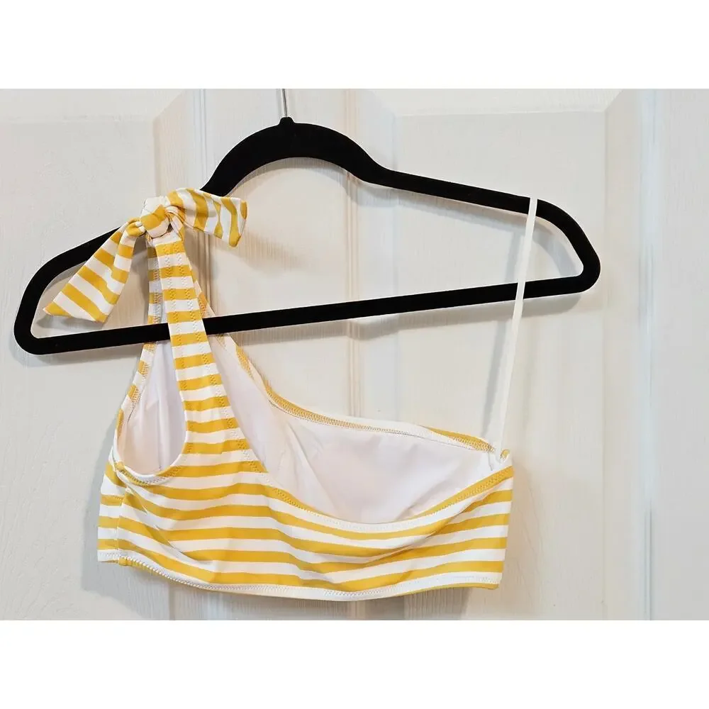 Aerie Real Good Striped Bikini Top One Shoulder Swimwear Yellow White M